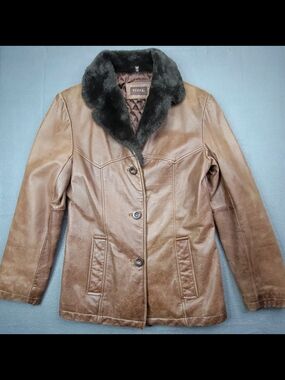 Guess Vintage  Brown  Leather Jacket - Dark Brown Trim Size S